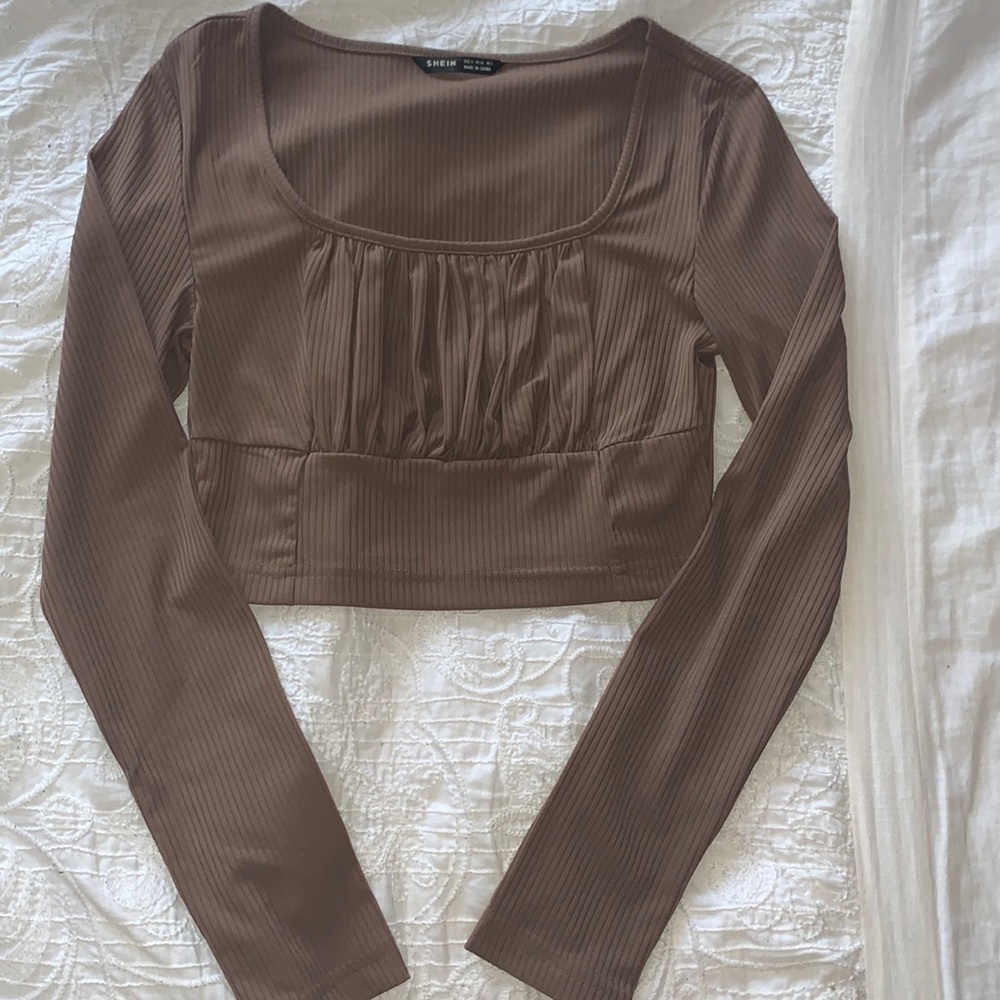 SHEIN ruched bust long sleeve crop top